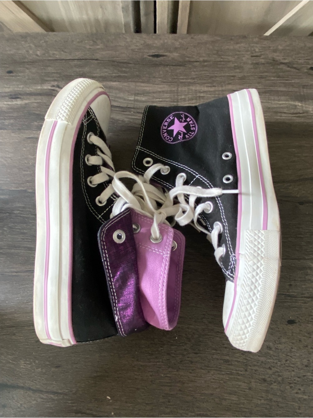 Converse All Stars Chuck Taylor Shoes Womens 9 Hi-Tops Black Purple Layer - Picture 4 of 10